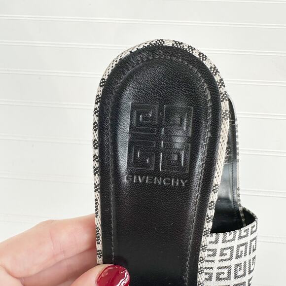 Givenchy 4G Monogram Canvas Slide Mules Black Gray Block Heel Sandals 40 - Picture 4 of 10